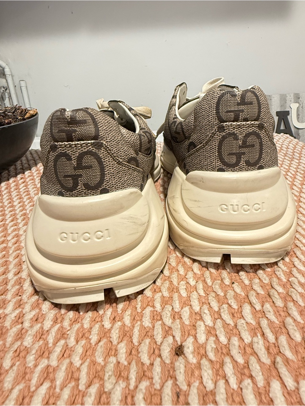 Gucci Beige/Brown Monogram Rhyton Sneakers - Picture 5 of 6